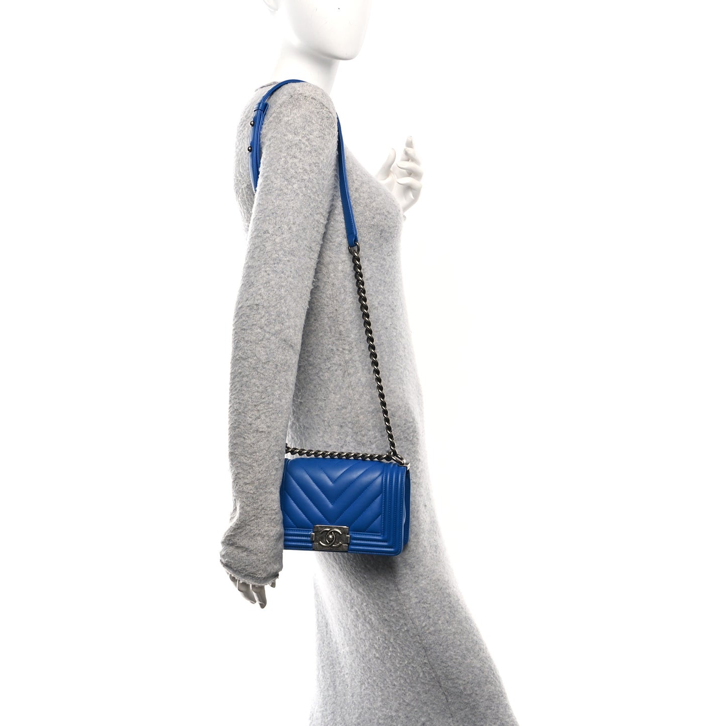 Lambskin Chevron Quilted Small Boy Flap Blue