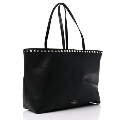 Valentino Garavani Grained Calfskin Rockstud Shoulder Tote Black 2 of 10
