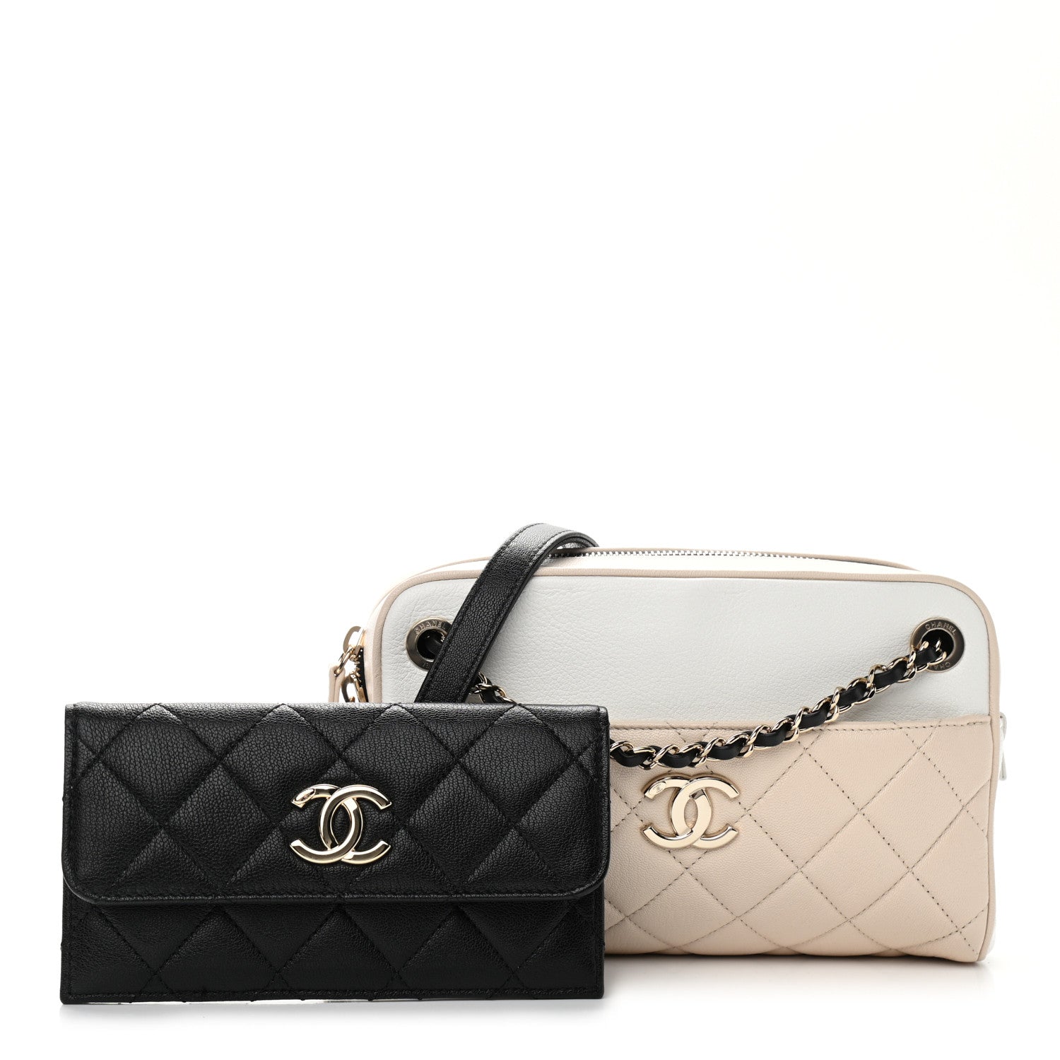 Chanel Goatskin Quilted Tri-Color Small In & Out Camera Case Black White Beige 2 of 10