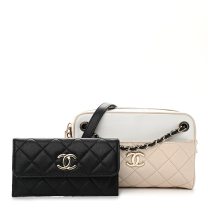 Chanel Goatskin Quilted Tri-Color Small In & Out Camera Case Black White Beige 2 of 10