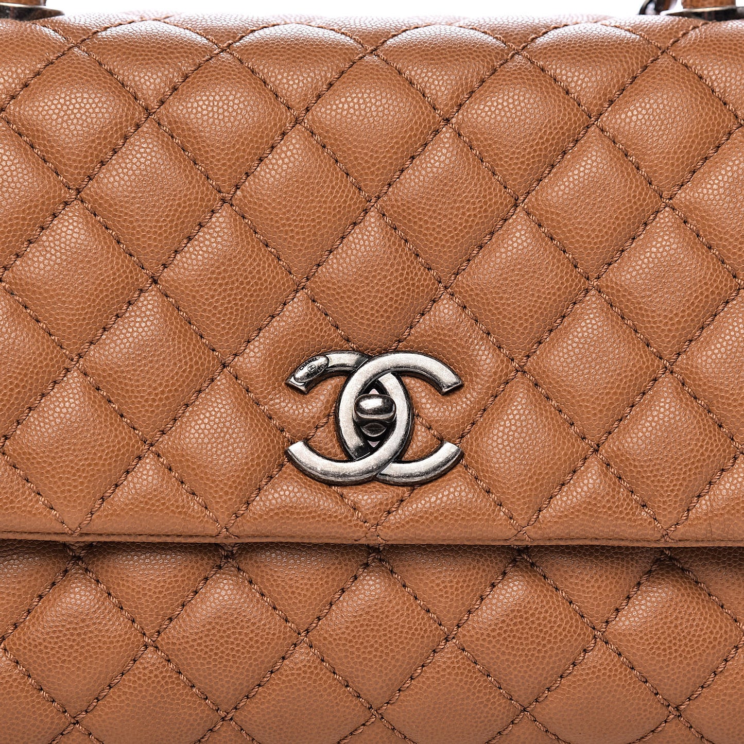 Caviar Quilted Small Coco Handle Flap Camel
