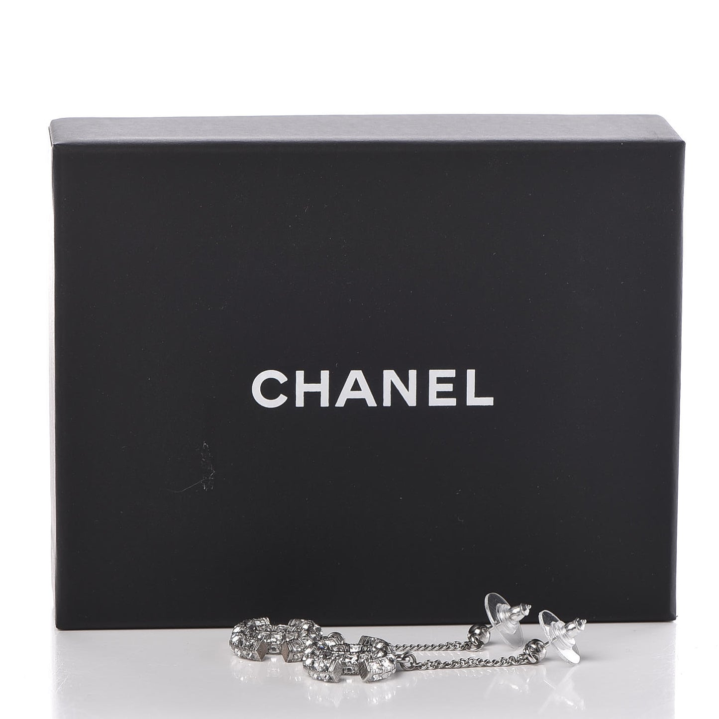 Crystal Baguette CC Dangle Earrings Silver