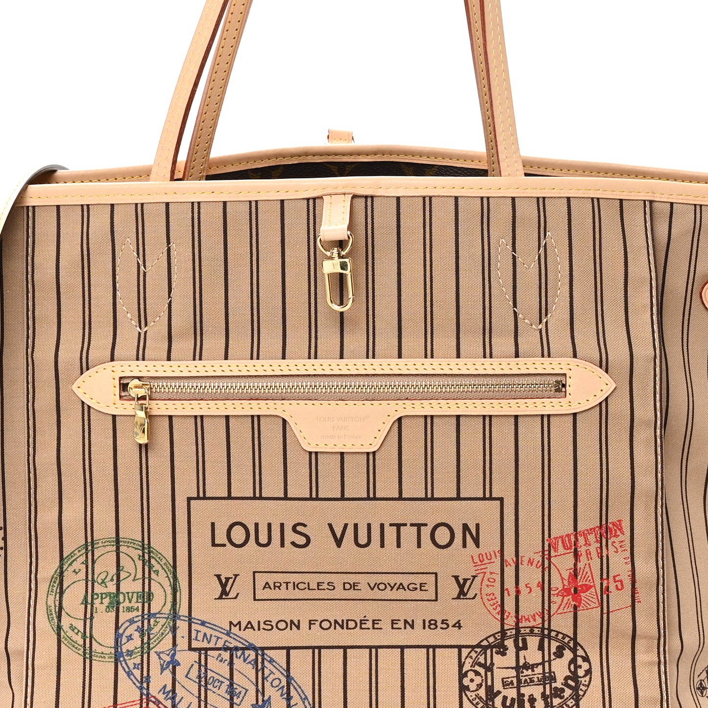 Monogram Stamped Inside Out Neverfull Bandouliere GM Beige