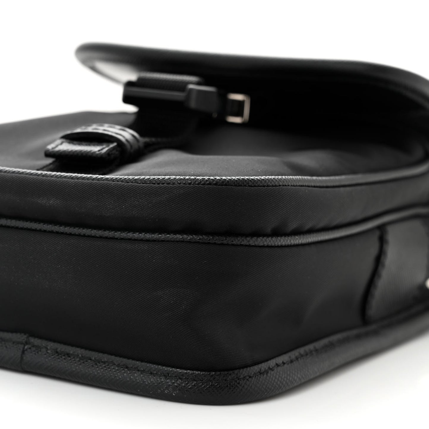 Re-Nylon Saffiano Mini Pocket Single Snap Buckle Messenger Bag Black