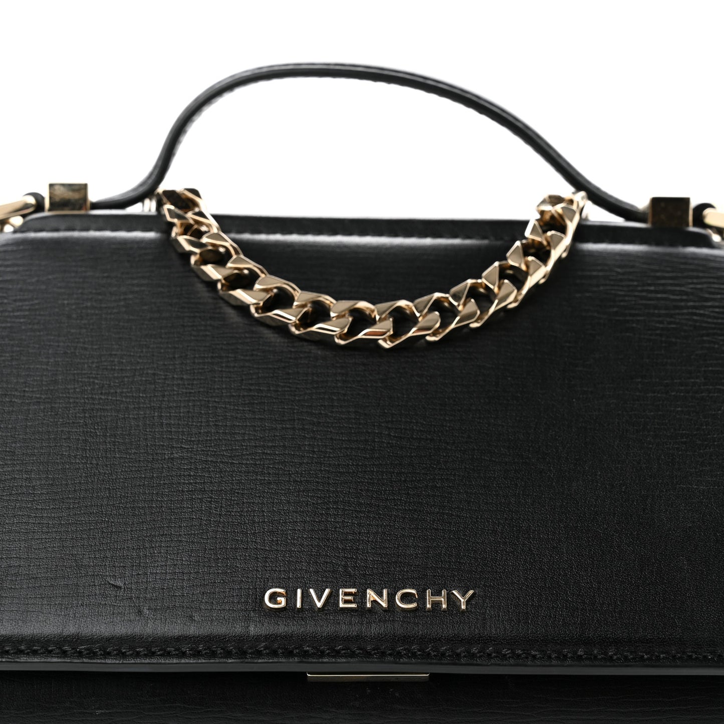 Textured Calfskin Mini Pandora Box Chain Crossbody Bag Black