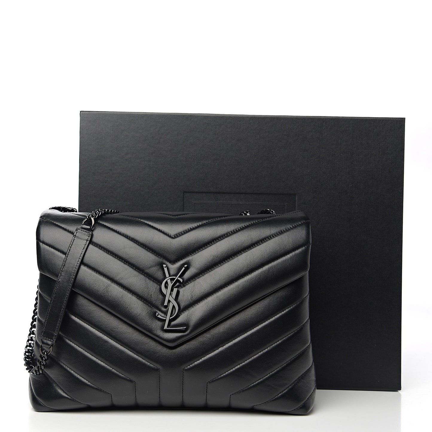 Calfskin Y Quilted Monogram Medium Loulou Chain Satchel Black