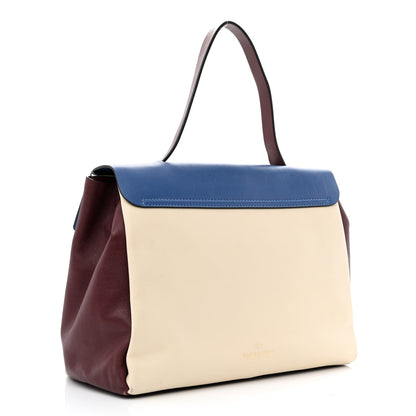 Valentino Garavani Calfskin Colorblock Single Handle Satchel Cream Blue Burgundy 3 of 14