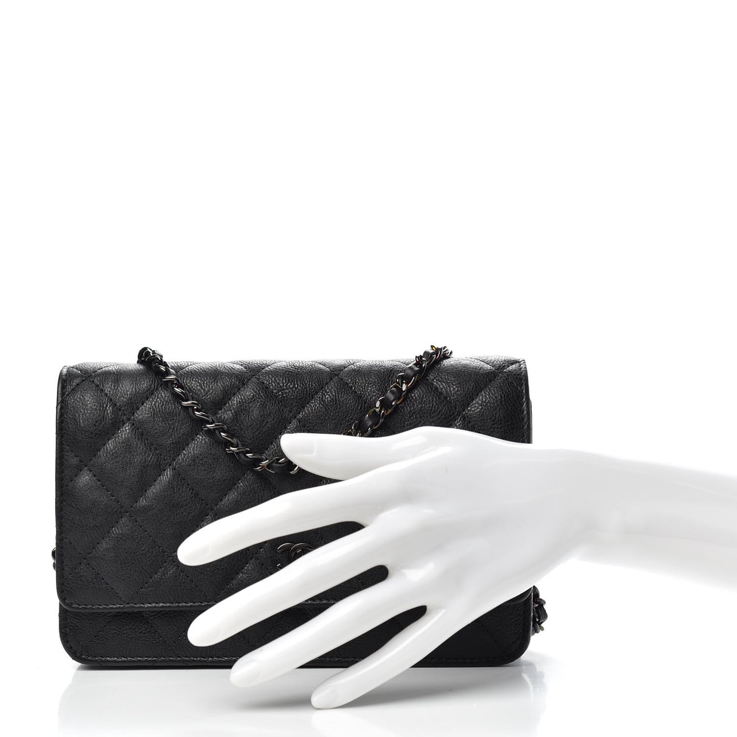 Crumpled Calfskin Quilted Wallet On Chain WOC So Black