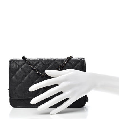 Chanel Crumpled Calfskin Quilted Wallet On Chain WOC So Black 2 of 8