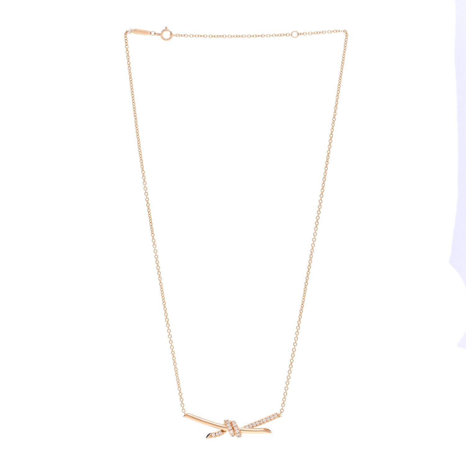 Tiffany 18K Rose Gold Diamond Knot Necklace 3 of 5