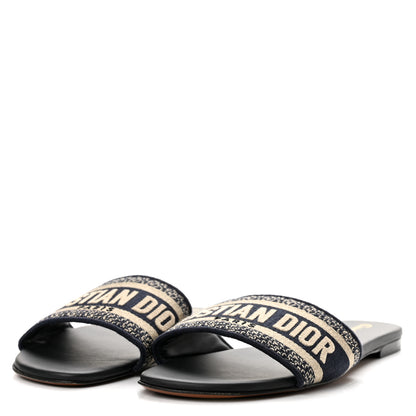 Christian Dior Canvas Embroidered Dway Mules Slide Sandals 37.5 Deep Blue 4 of 9