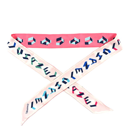 Chanel Silk Logo Slim Bandeau Scarf Ecru Pink 1 of 3