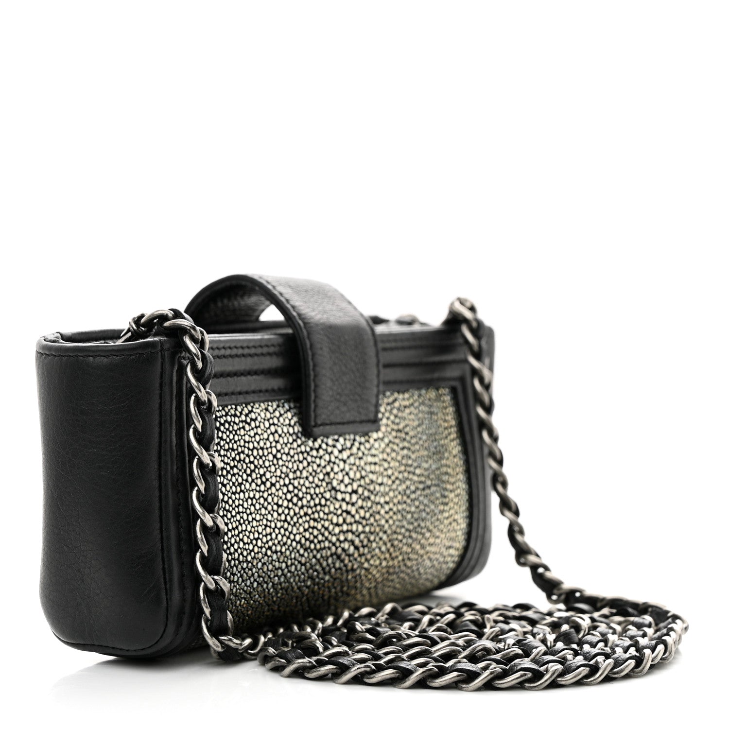 Chanel Metallic Galuchat Stingray Lambskin Mini Clutch With Removable Chain Black 3 of 11