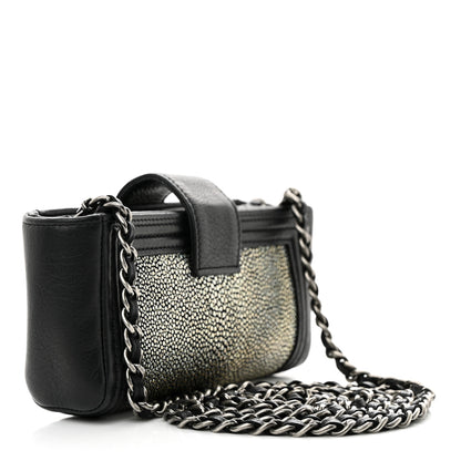 Chanel Metallic Galuchat Stingray Lambskin Mini Clutch With Removable Chain Black 3 of 11