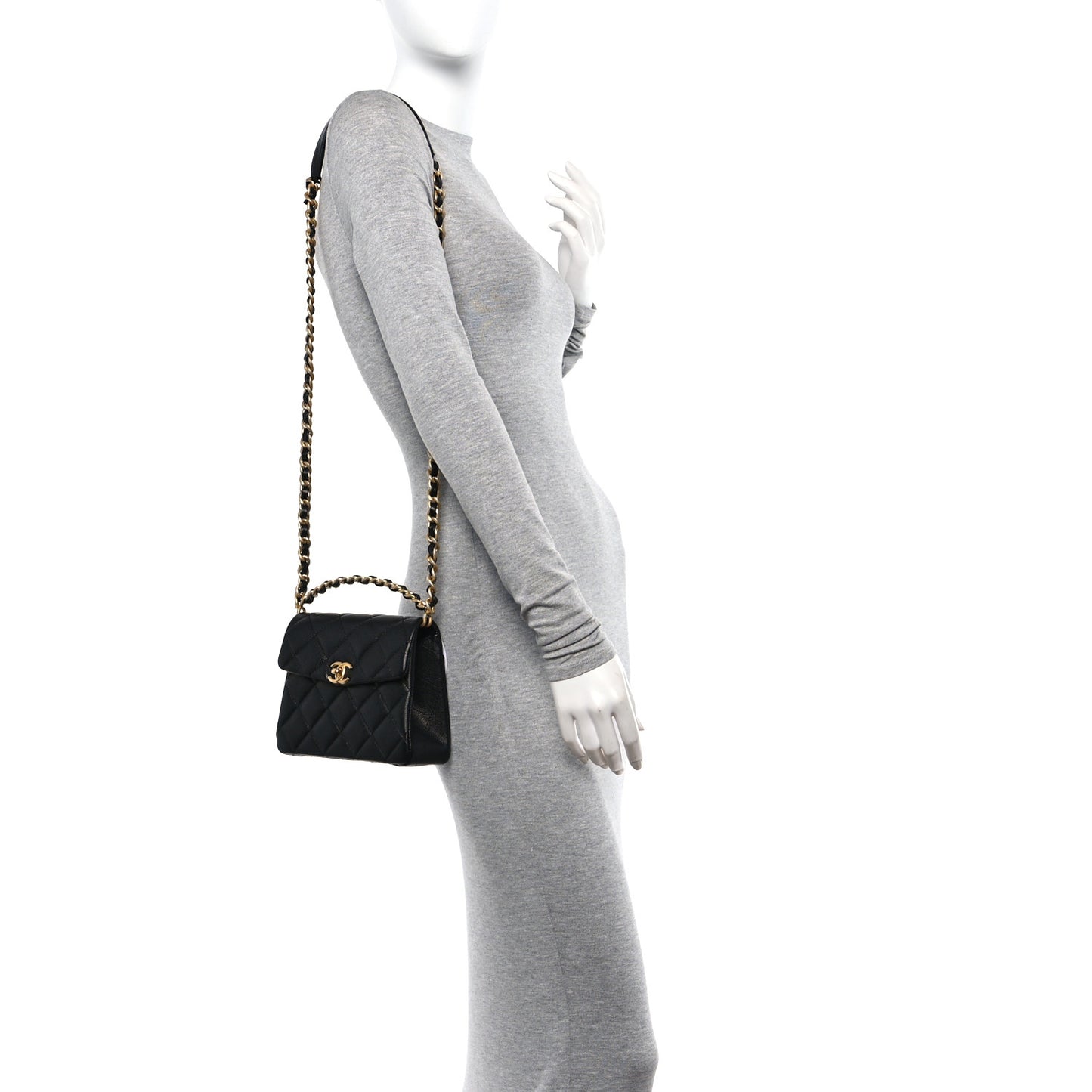 Caviar Quilted 31 Rue Cambon Mini Top Handle Flap Black