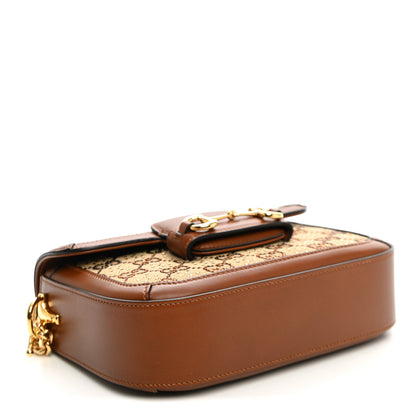 Gucci New Canvas Charisma Calfskin Crystal GG Monogram Mini Horsebit 1955 Shoulder Bag Camel Ebony 4 of 10