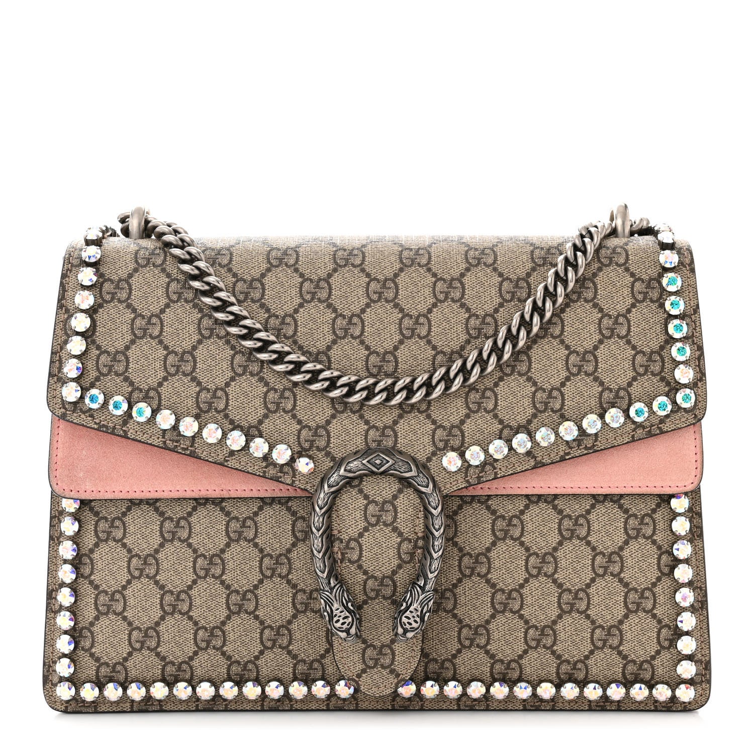 Gucci GG Supreme Monogram Suede Crystal Medium Dionysus Shoulder Bag Beige Ebony Light Peonia 1 of 13