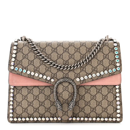 Gucci GG Supreme Monogram Suede Crystal Medium Dionysus Shoulder Bag Beige Ebony Light Peonia 1 of 13