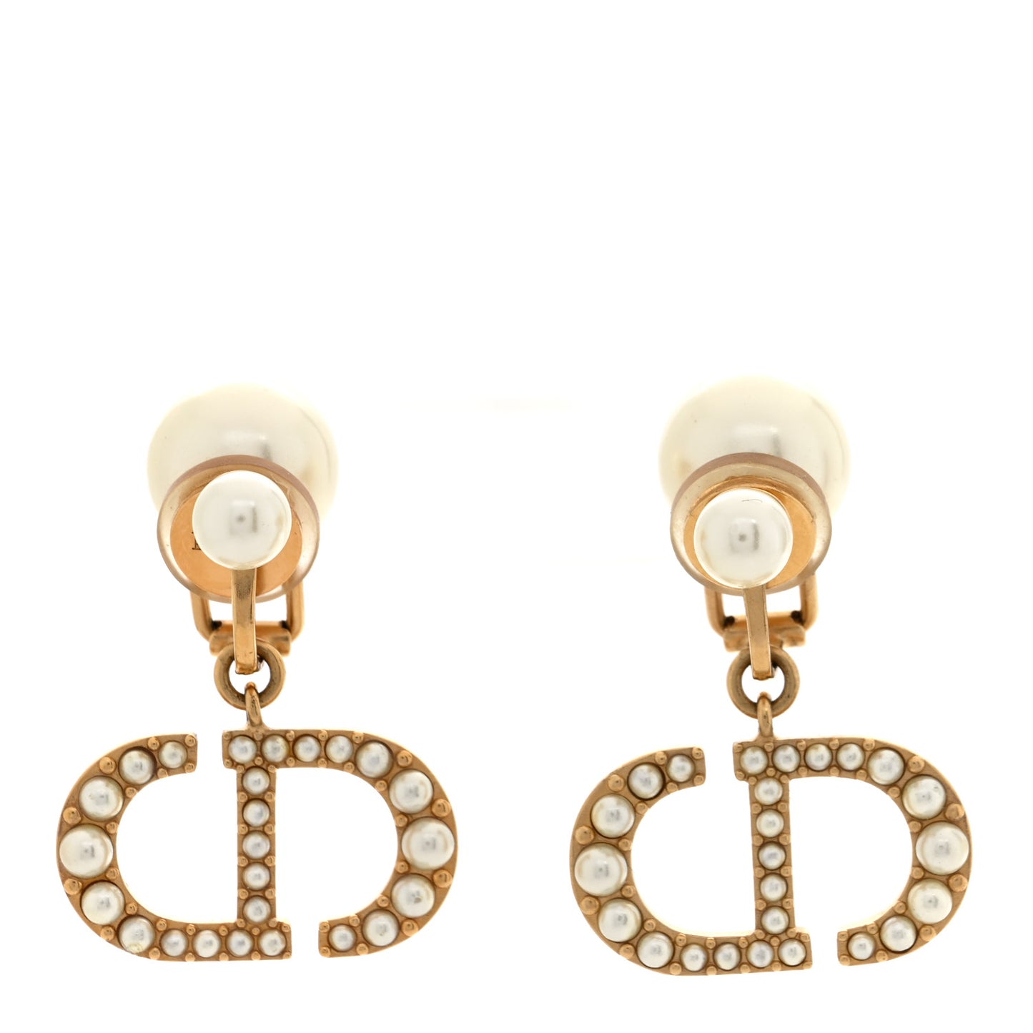 Pearl Tribal CD Clip On Drop Earrings Gold