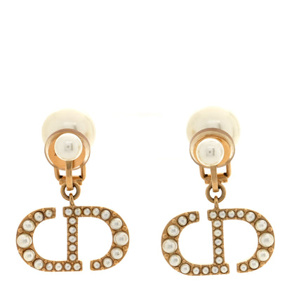 Christian Dior Pearl Tribal CD Clip On Drop Earrings Gold 1 of 5