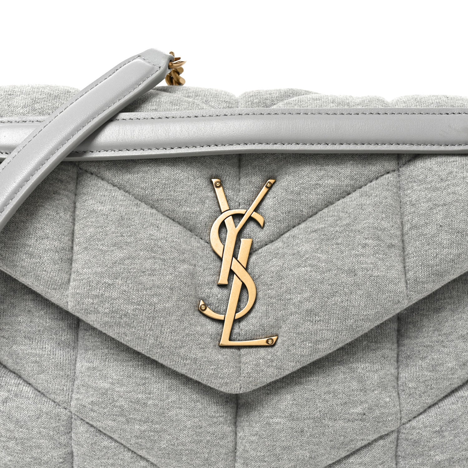 Saint Laurent Jersey Quilted Small Loulou Puffer Monogram Chain Satchel Chalk Beige 8 of 10