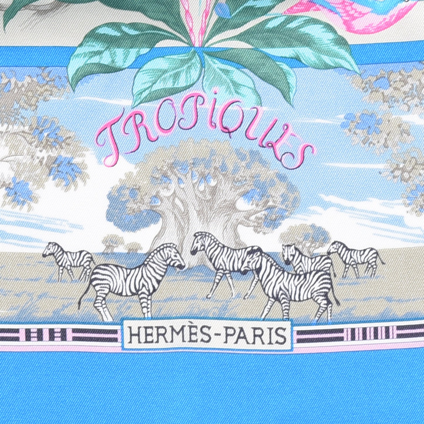 Silk Vintage Tropiques Scarf 70 Turquoise Gris Perle Rose Vif