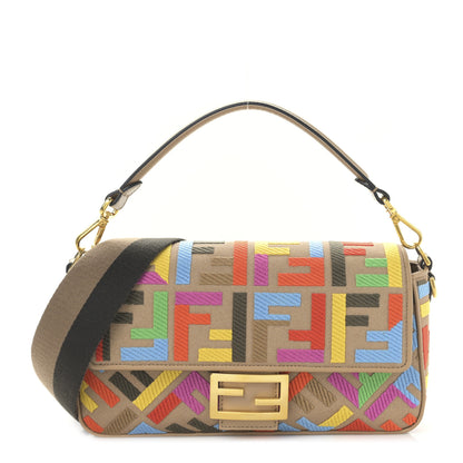 Fendi Canvas Vitello King FF Multicolor Embroidered Baguette Multicolor Cuoio 1 of 8