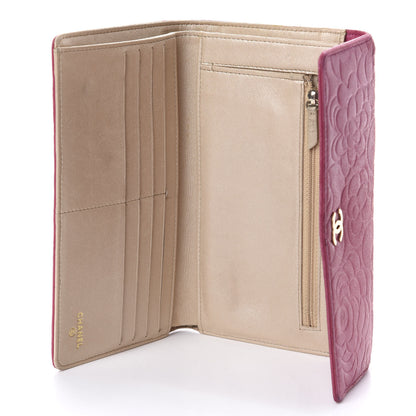 Chanel Lambskin Embossed Camellia Large Gusset Flap Wallet Pink 5 of 8