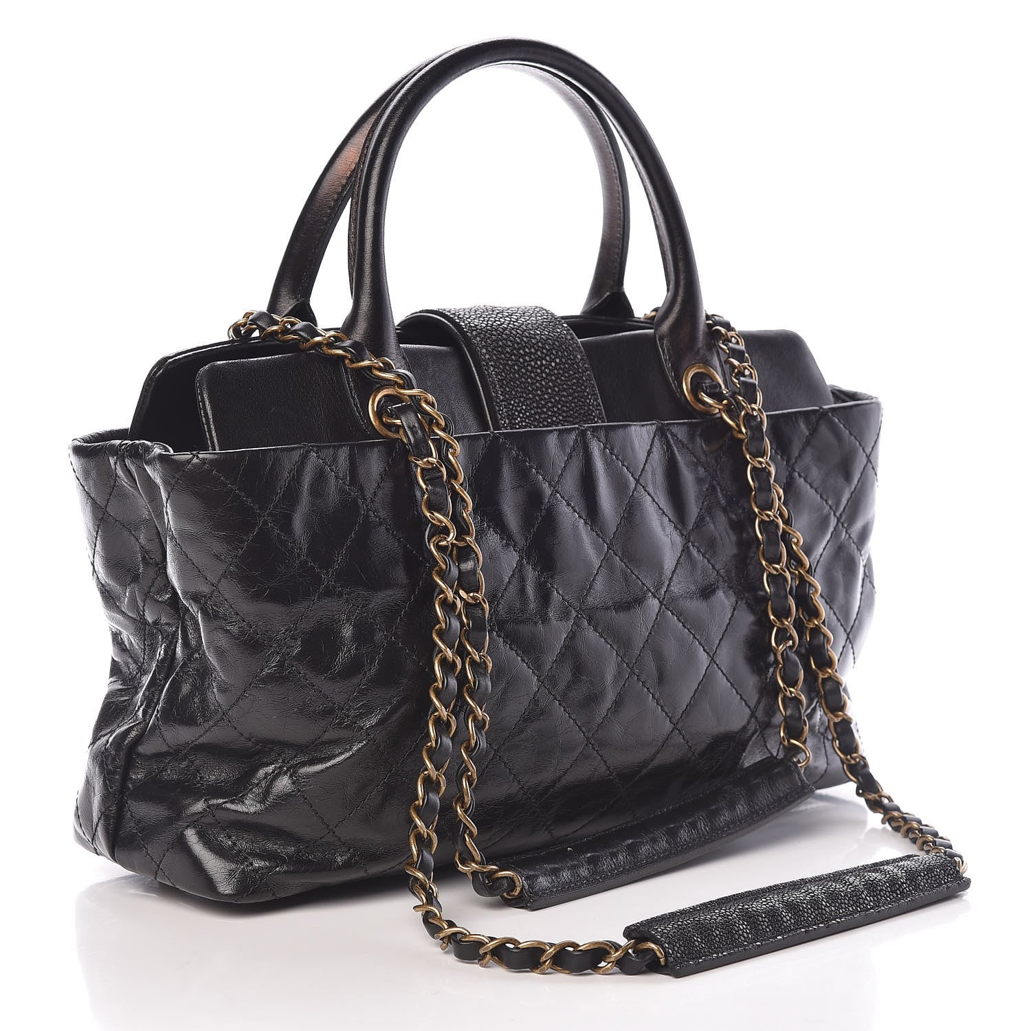 Chanel Glazed Calfskin Stingray Bindi CC Tote Black 3 of 13