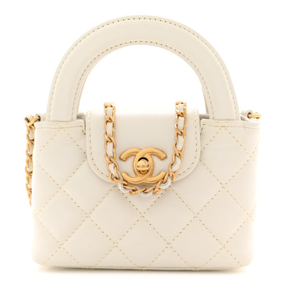 Chanel Shiny Aged Calfskin Quilted Mini Nano Kelly Shopper Beige White 1 of 11