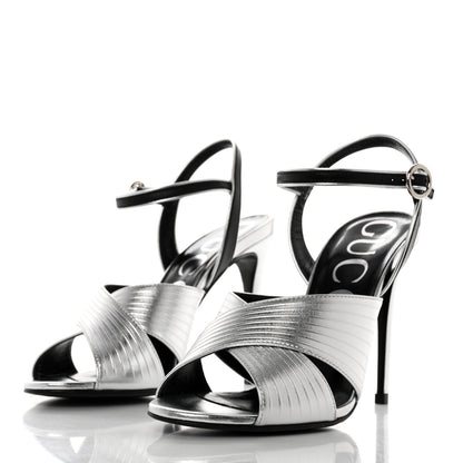 Gucci Malaga Kid Webby Crossover High Heel Sandals 37 Silver 3 of 9