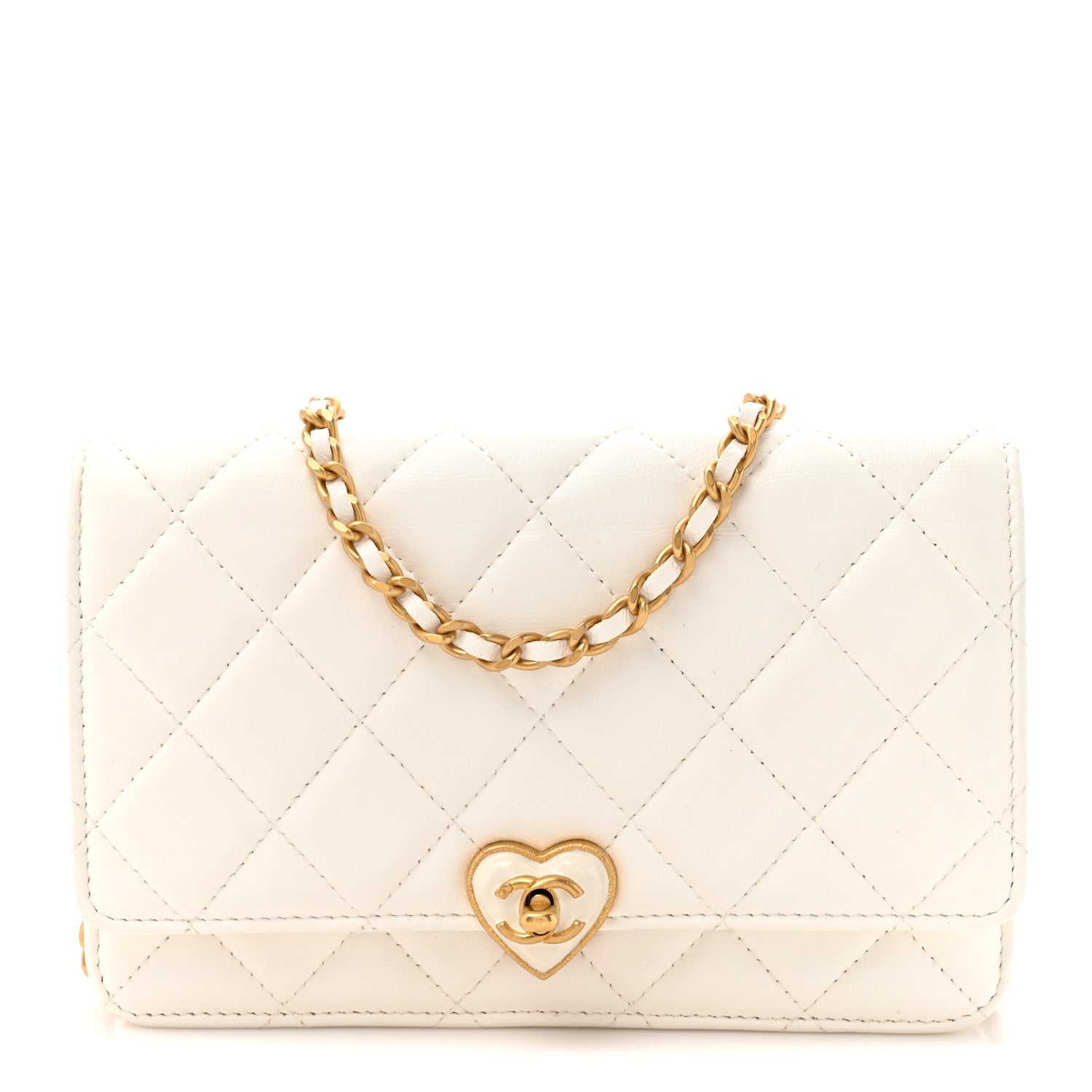 Chanel Lambskin Plexiglass Quilted Coco Love Wallet On Chain WOC White 1 of 13