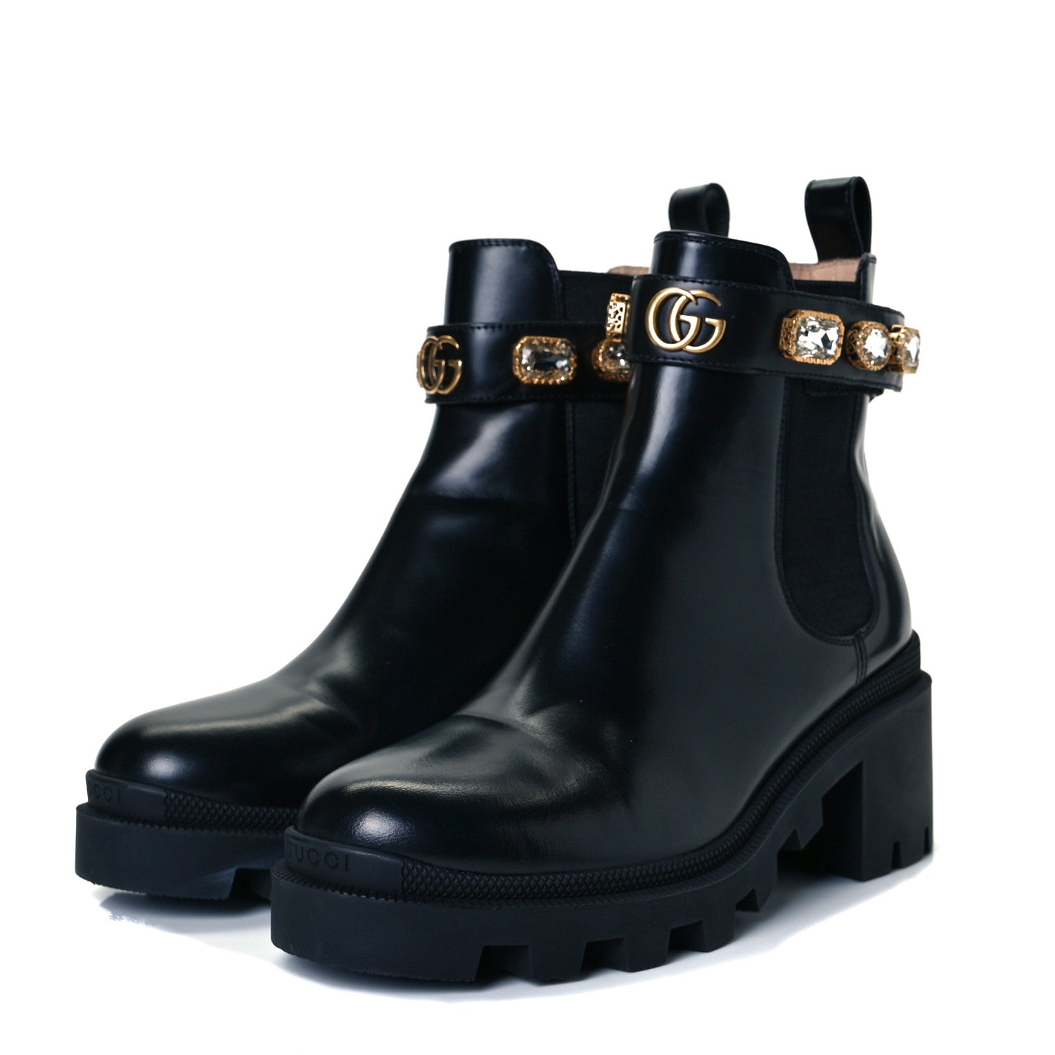 Gucci Calfskin Crystal GG Trip Chelsea Ankle Boots 37 Black 2 of 8
