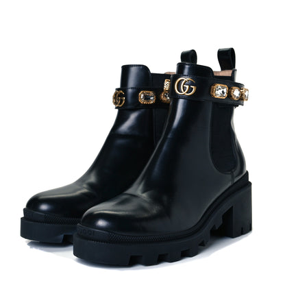 Gucci Calfskin Crystal GG Trip Chelsea Ankle Boots 37 Black 2 of 8