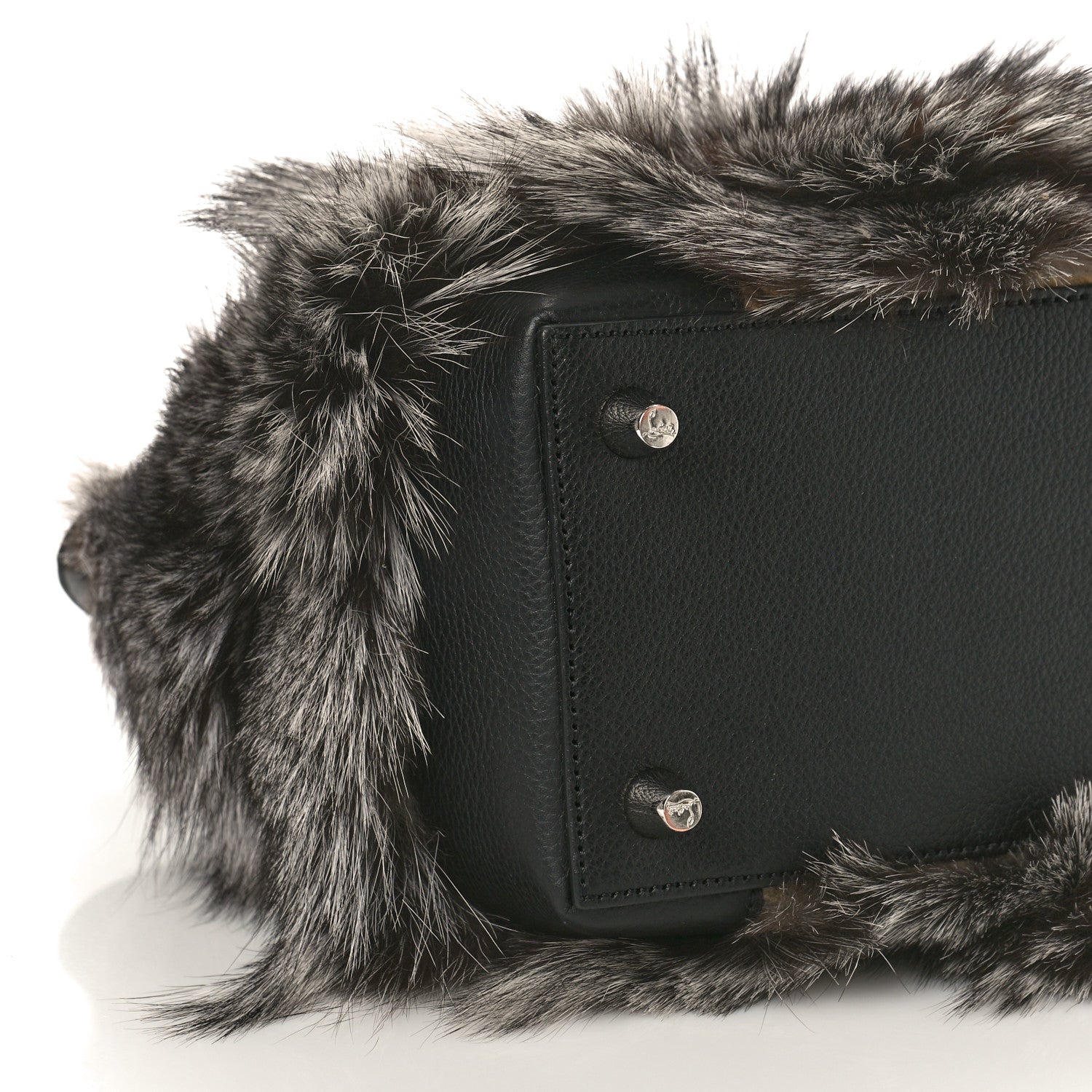Christian Louboutin Calfskin Empire Fox Fur Small Eloise Tote Silver Black 8 of 9