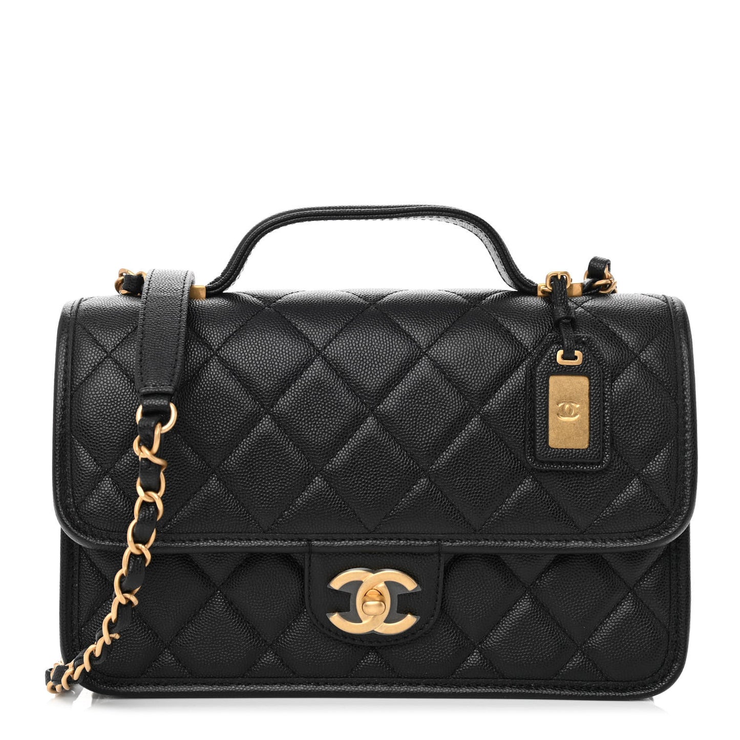Caviar Quilted School Memory Small Top Handle Flap Black