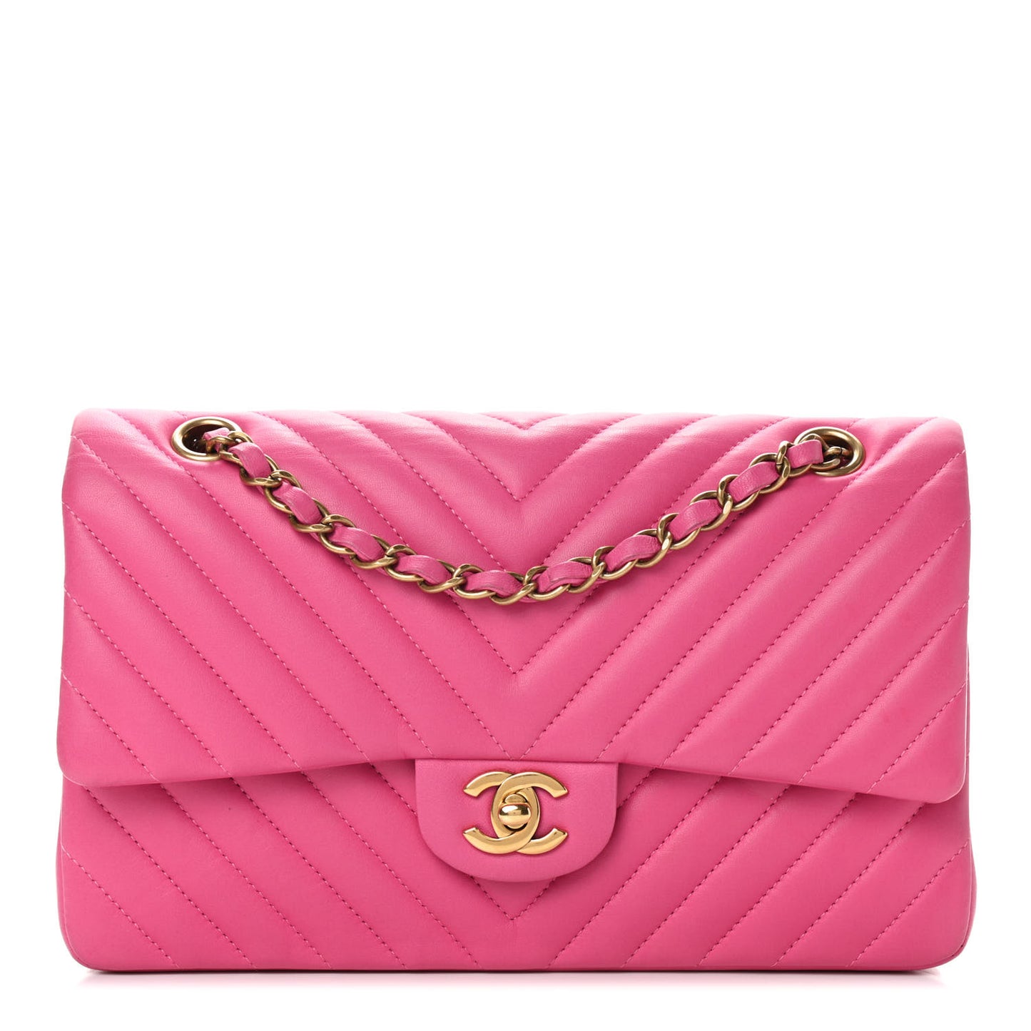 Lambskin Chevron Quilted Medium Double Flap Pink