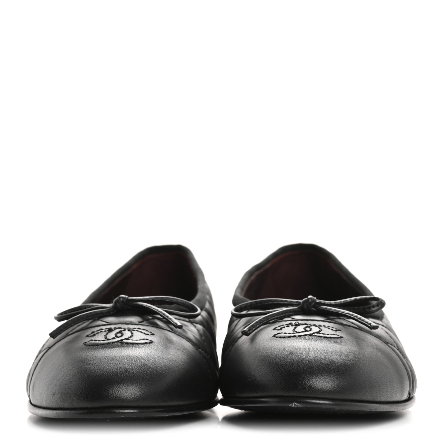 Aged Calfskin Quilted CC Cap Toe Ballerina Flats 40 Black
