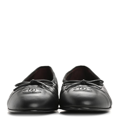 Chanel Aged Calfskin Quilted CC Cap Toe Ballerina Flats 40 Black 3 of 12