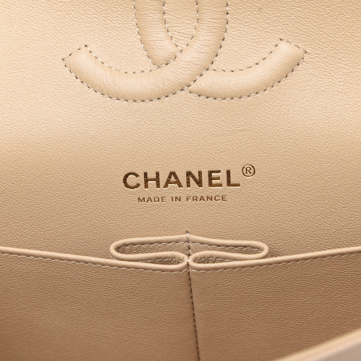 Caviar Quilted Medium Double Flap Beige
