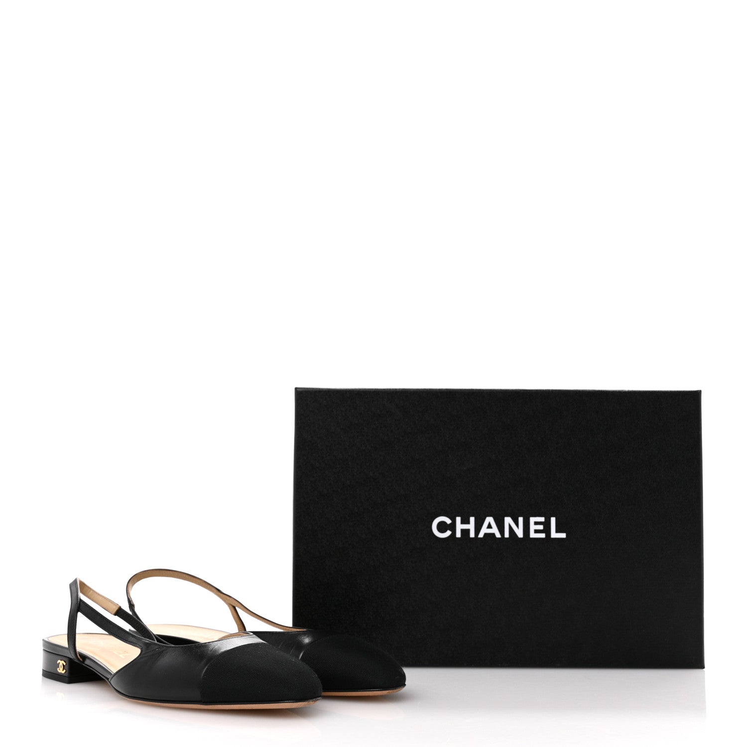 Chanel Goatskin Grosgrain Cap Toe CC Slingback Sandals 38.5 Black 10 of 10