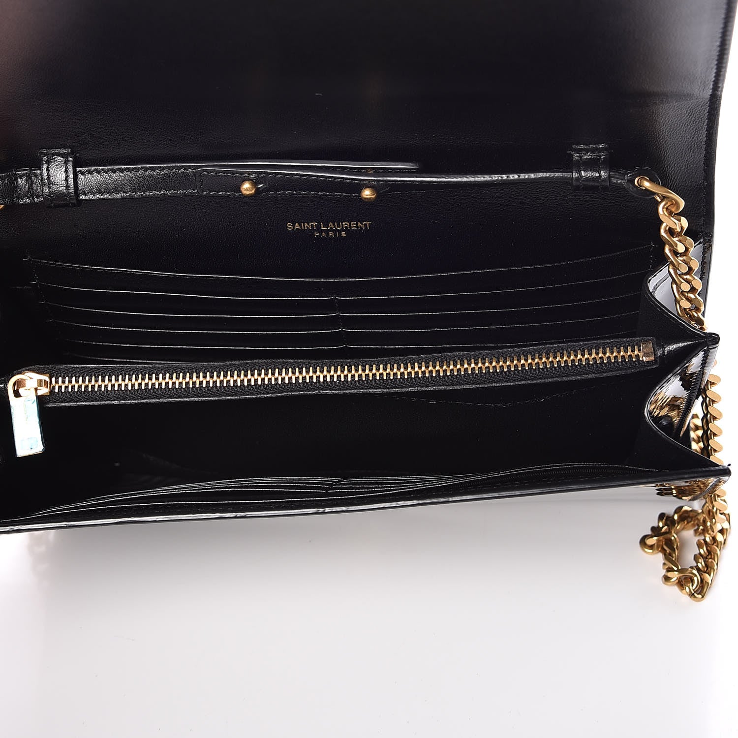 Saint Laurent Patent Calfskin Monogram Kate Wallet On Chain Black 5 of 9
