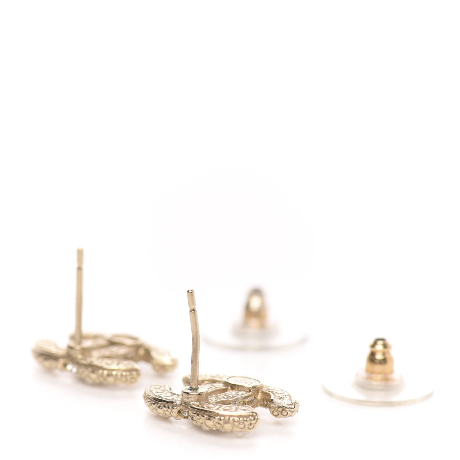 Chanel Pearl Crystal CC Earrings Light Gold 3 of 6