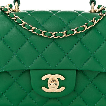 Chanel Lambskin Quilted Mini Top Handle Rectangular Flap Green 8 of 10