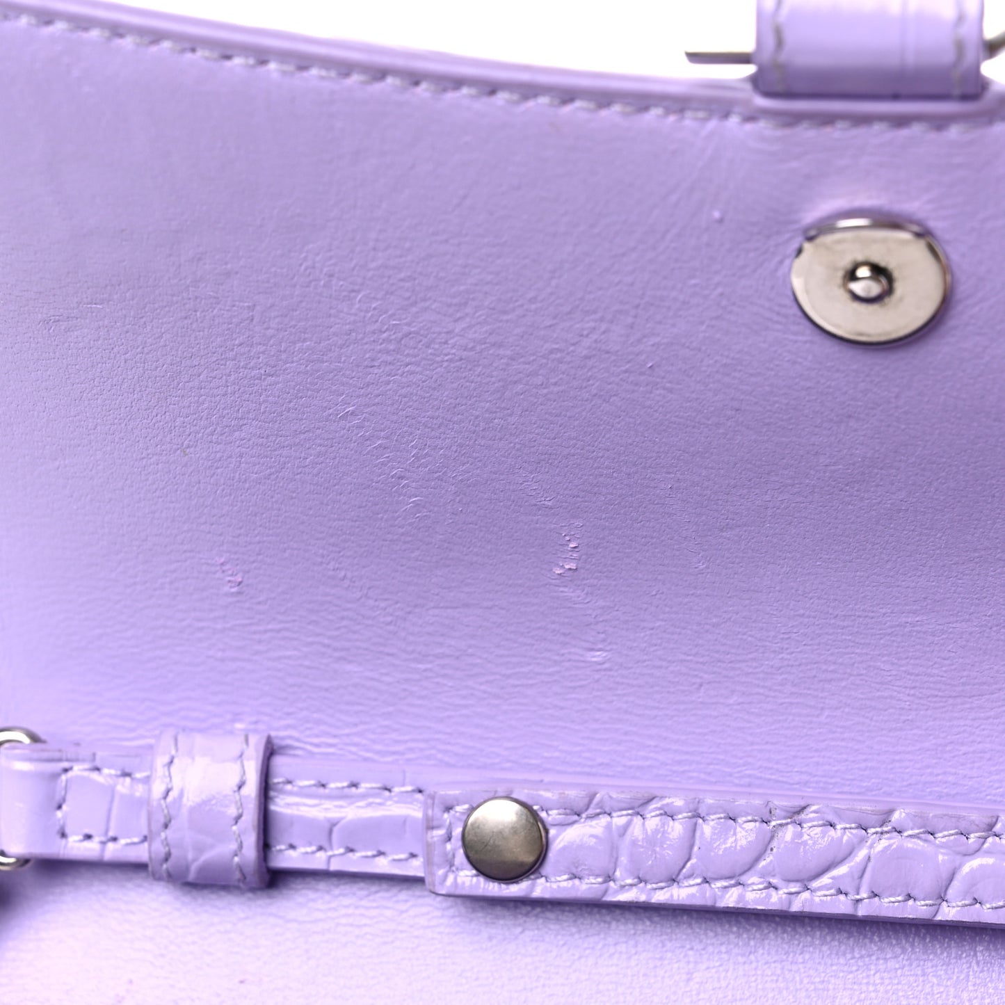 Shiny Calfskin Crocodile Embossed Hourglass Chain Bag Lilac