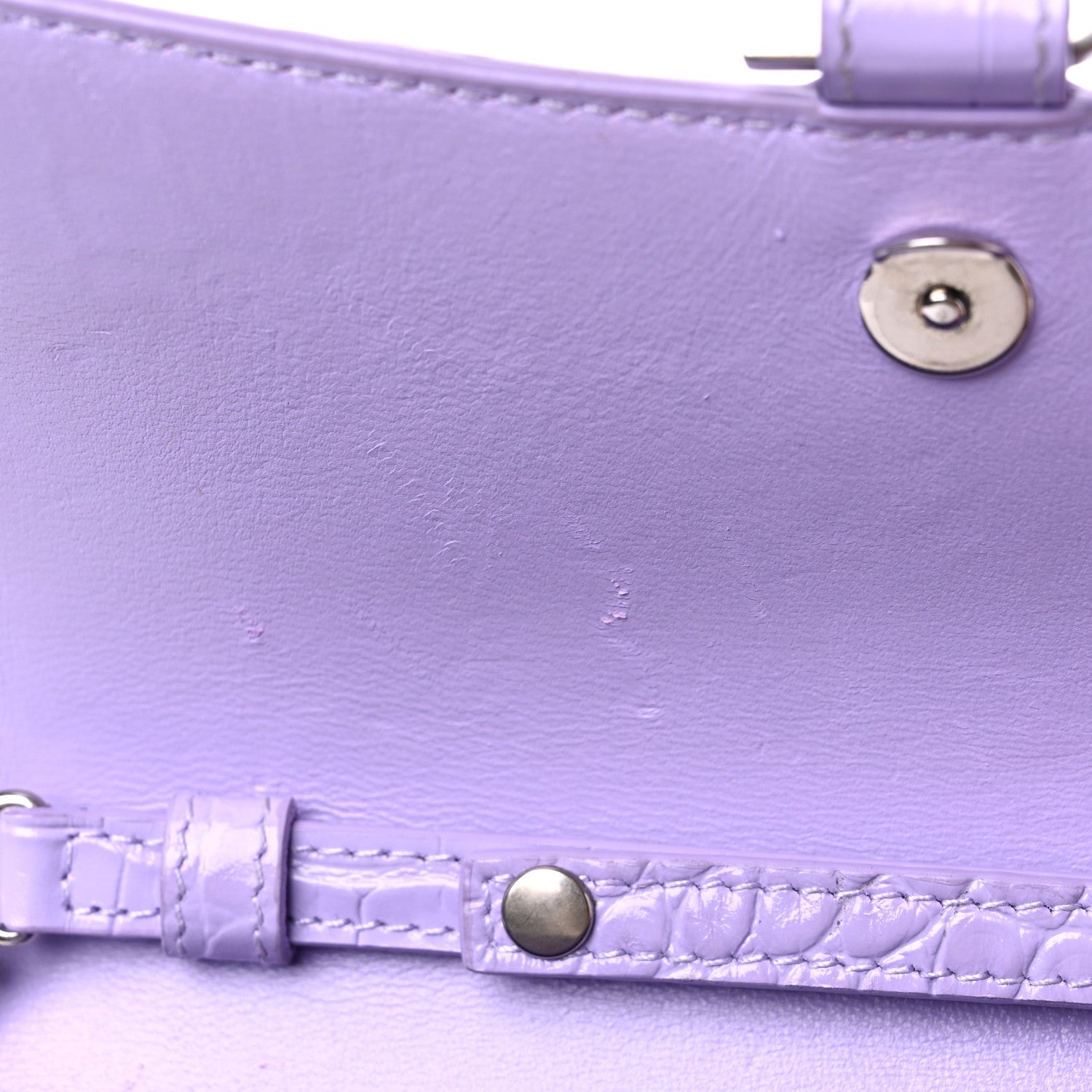 Balenciaga Shiny Calfskin Crocodile Embossed Hourglass Chain Bag Lilac 10 of 13