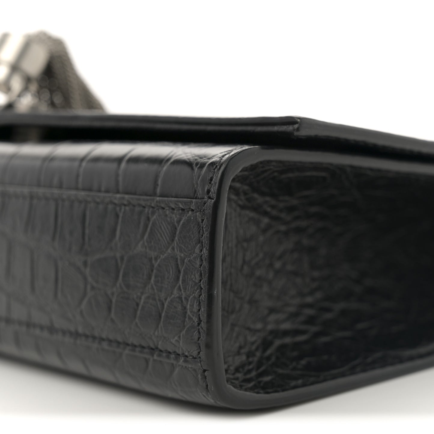 Calfskin Crocodile Embossed Medium Classic Monogram Kate Tassel Satchel Black