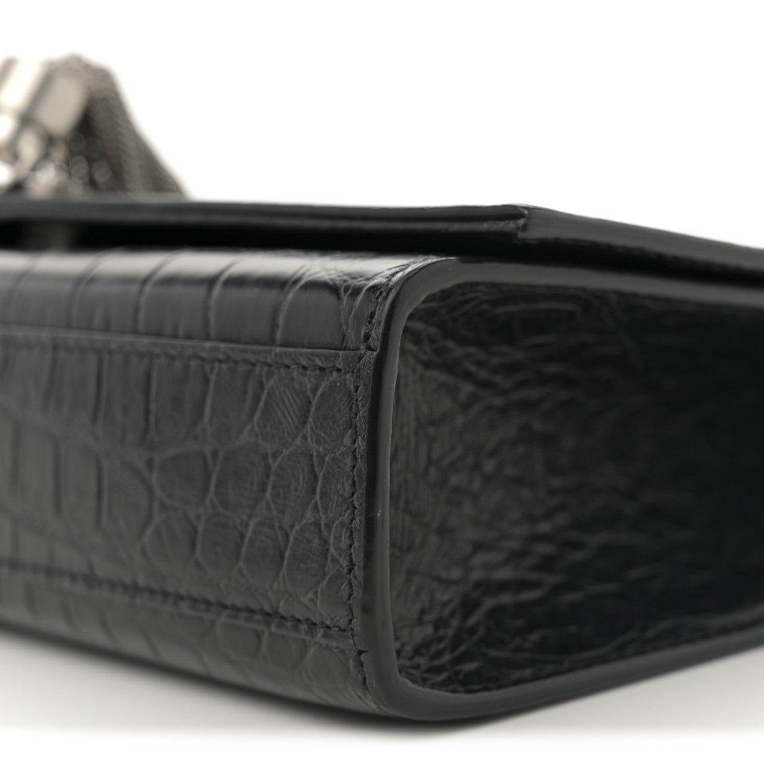 Saint Laurent Calfskin Crocodile Embossed Medium Classic Monogram Kate Tassel Satchel Black 10 of 10