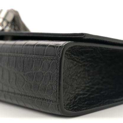 Saint Laurent Calfskin Crocodile Embossed Medium Classic Monogram Kate Tassel Satchel Black 10 of 10