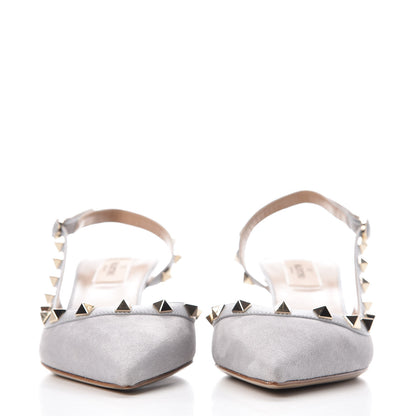 Valentino Garavani Suede Nappa Rockstud Half D'Orsay Slingback 50mm Pumps 36 Pastel Grey 2 of 5